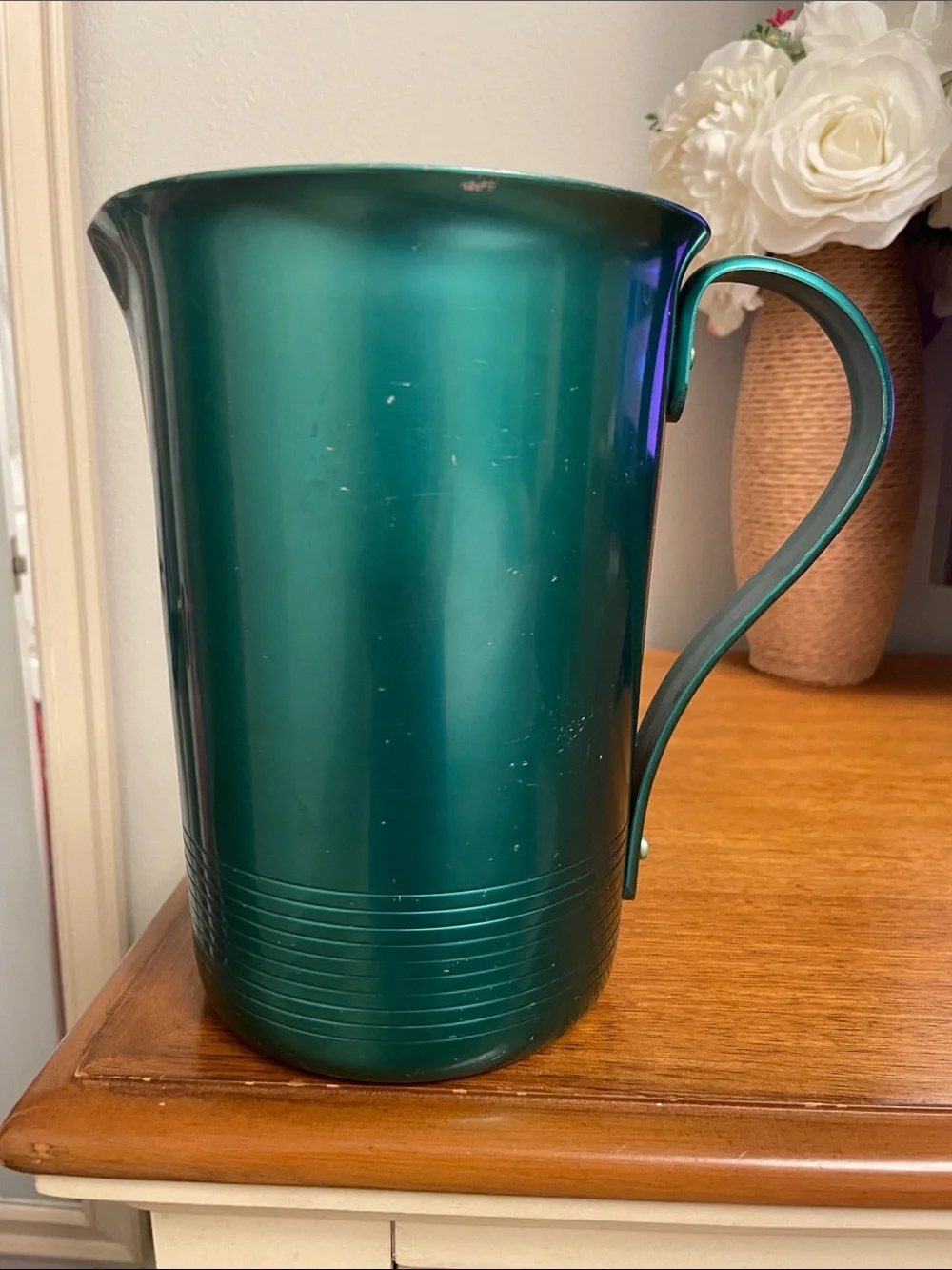 MCM Vintage Collectible Green Aluminum Pitcher